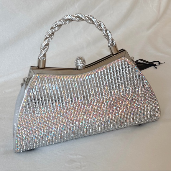 House of Harlow 1960 Metallic Silver Iridescent Rhinestone Beaded Handbag Purse - Picture 5 of 17